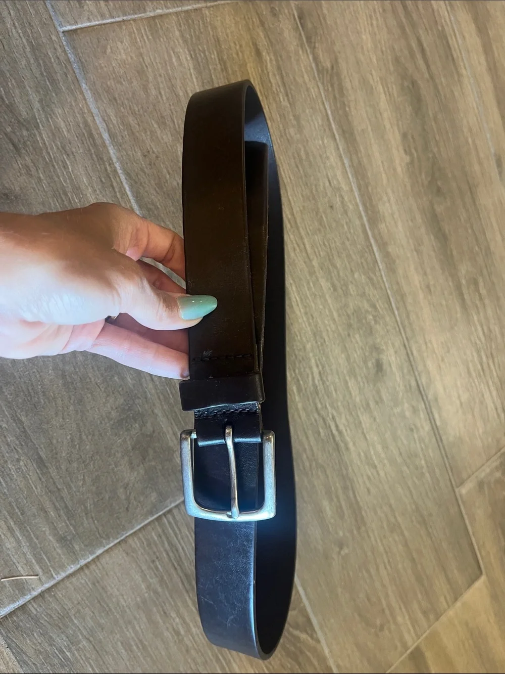 GAP Men's Brown Leather Belt with Silver Buckle